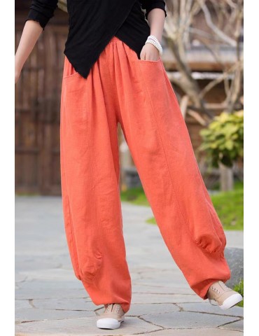 New cotton and linen pants loose thin ramie casual pants literary retro pants women's lantern pants
