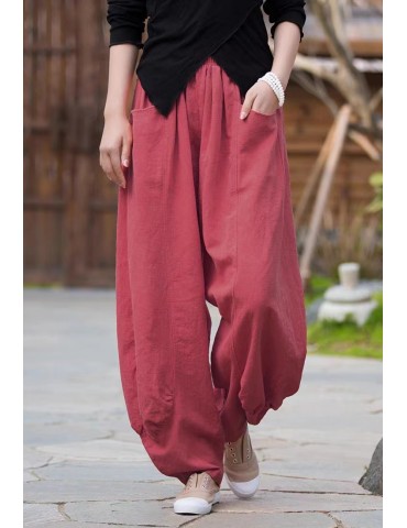 New cotton and linen pants loose thin ramie casual pants literary retro pants women's lantern pants