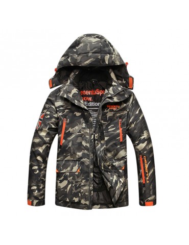 Mens Camo Printing Detachable Hooded Multi Pockets Outdoor Windproof Thickened Warm Jacket