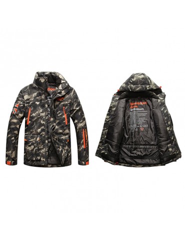 Mens Camo Printing Detachable Hooded Multi Pockets Outdoor Windproof Thickened Warm Jacket