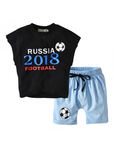 World Cup Football Girls Boys Clothes Set Toddler Printed Vest+ Shorts For 2Y-7Y