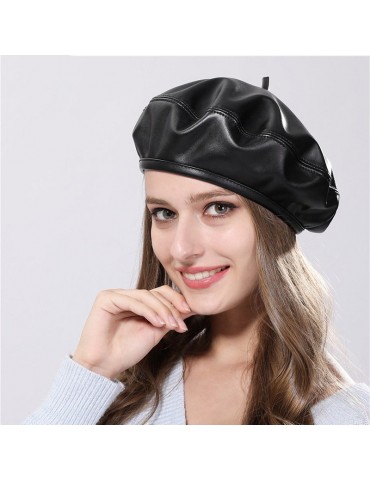 Womens Winter Solid Color Leather French Beret Cap Warm Outdoor Casual Vogue Hats