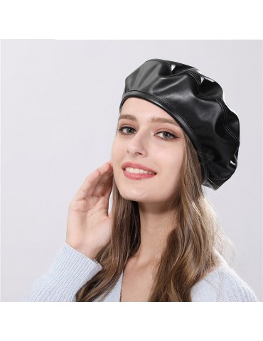 Womens Winter Solid Color Leather French Beret Cap Warm Outdoor Casual Vogue Hats