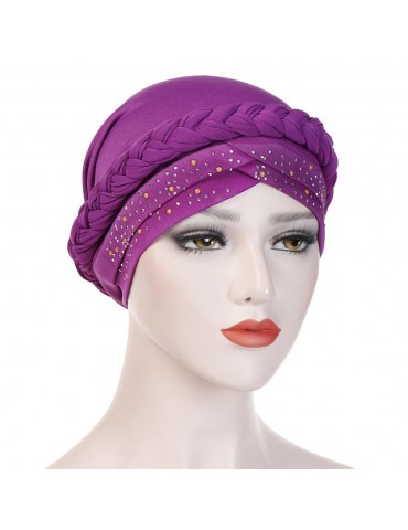 Womens Vintage Tie Point Drill Beanie Cap Casual Milk Silk Soft Solid Bonnet Hat Headpiece